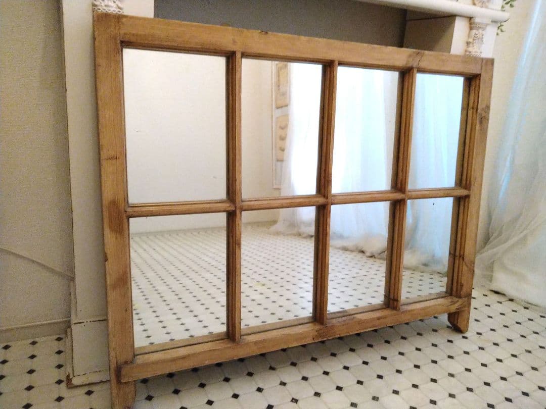 ※最終価格※　フランスアンティークミラー　パイン材　窓枠デザイン