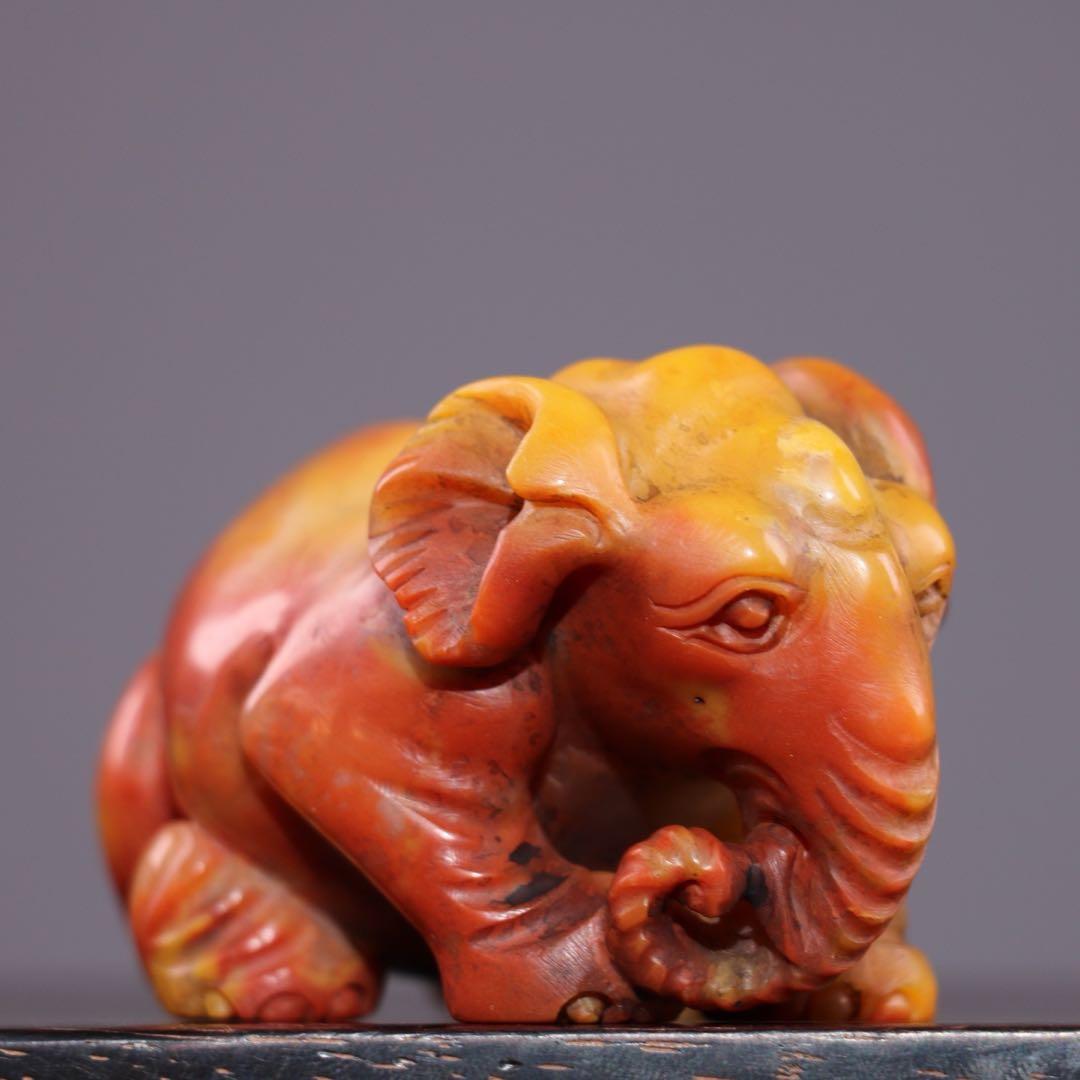 旧蔵　極細工彫刻　天然　寿山石 象　置物　古美術　美品　逸品　アンティーク