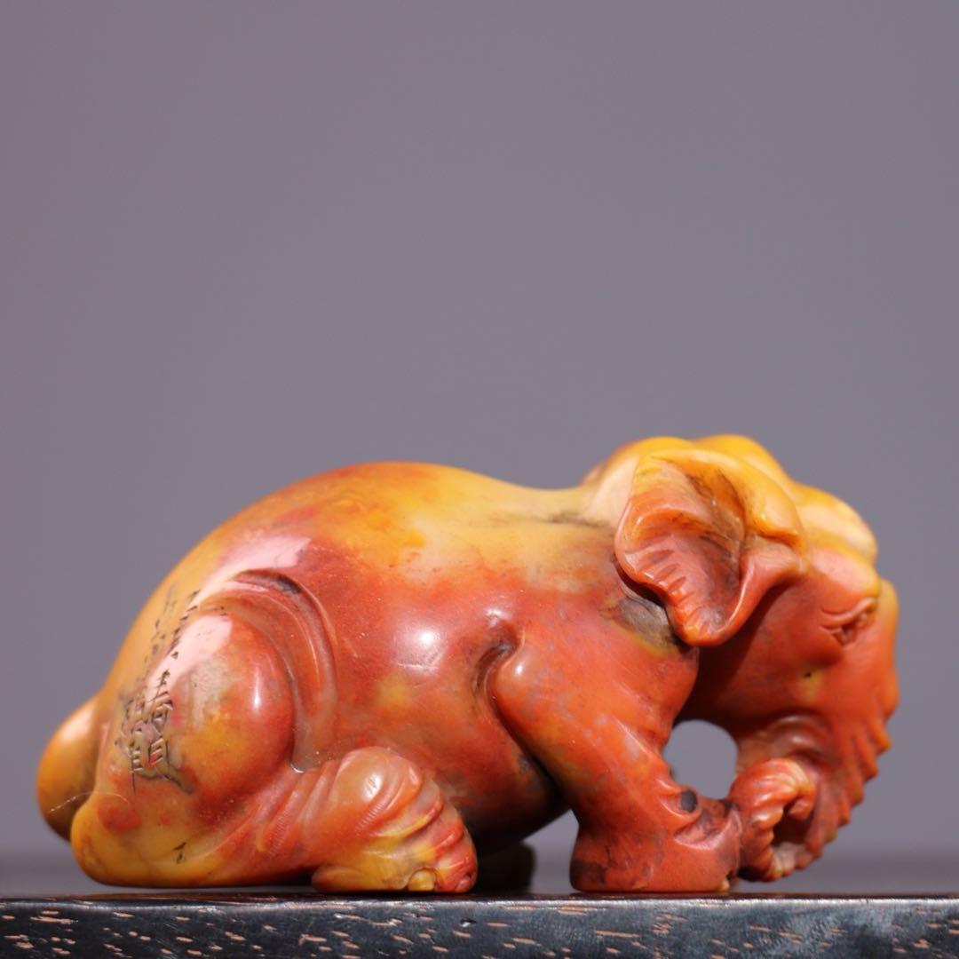 旧蔵　極細工彫刻　天然　寿山石 象　置物　古美術　美品　逸品　アンティーク