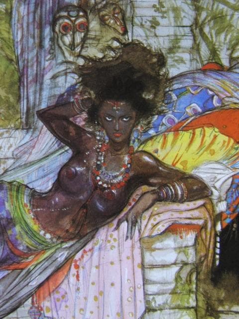 天野喜孝、【秘境のアフリカの女王】希少な大判額装用画集より、新品額装付、状態良好