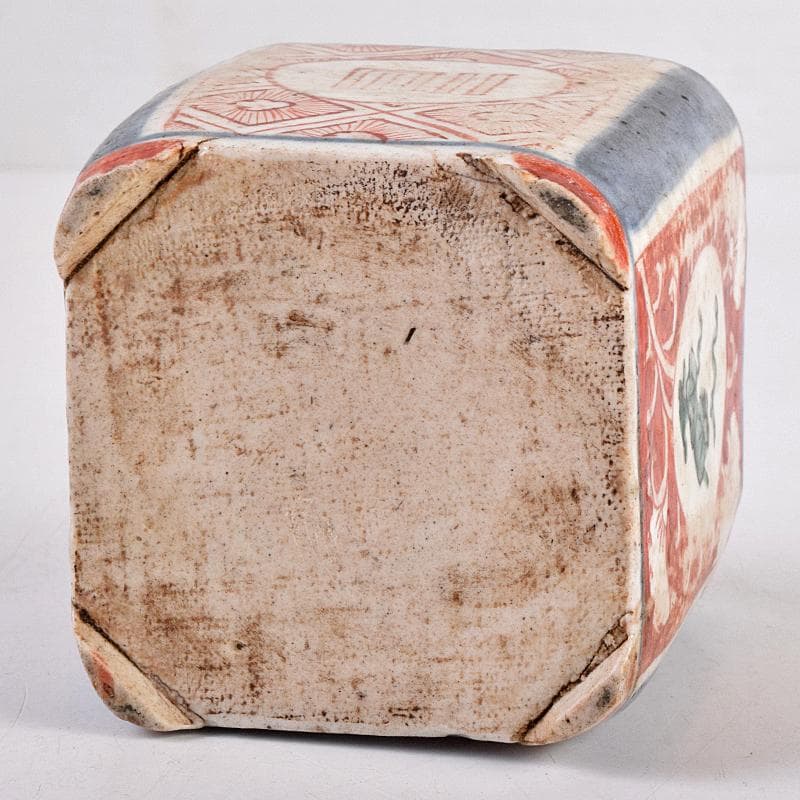 九谷焼　古九谷　1650年代　赤絵　花草文　四方香炉　鑑定書箱書　M　R8915