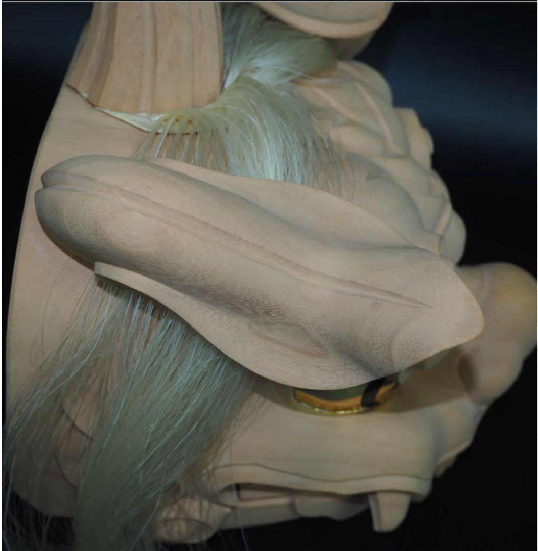 送料無料　富山県無形文化財　横山一夢作　木彫獅子頭　共箱共布作歴付　日展彫刻家