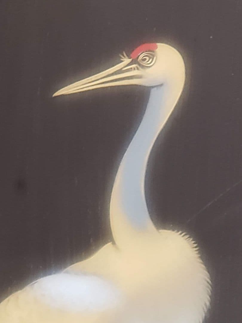 美品、輪島漆器・輪島塗本舗・【二羽の鶴】名工正望刻、輪島塗金箔、額縁入り整理品。