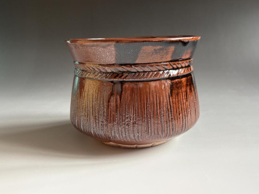 善光作　鉄釉　俵形　建水　茶道具