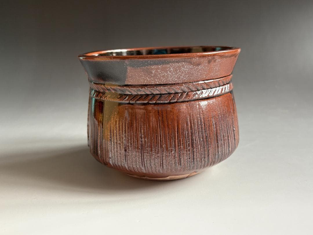 善光作　鉄釉　俵形　建水　茶道具