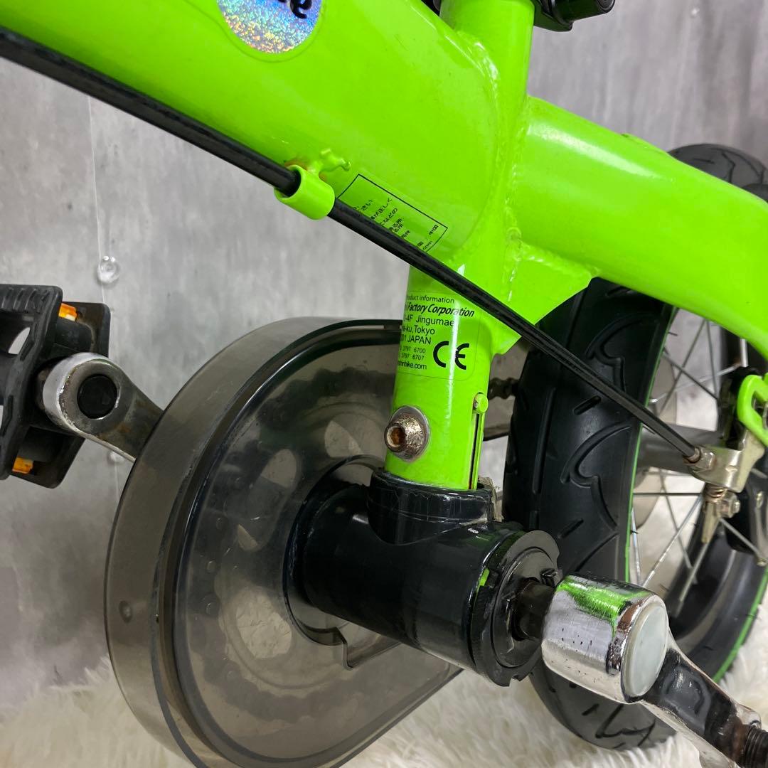 ハル【未使用級】 へんしんバイク 12インチ 緑 スタンド＆補助輪セット