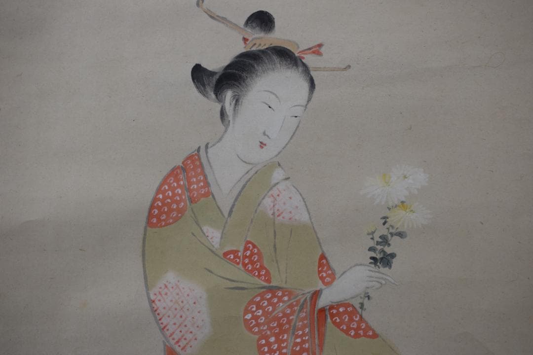 【真作】羽鳥古山/美人図/掛軸☆宝船☆Z-123