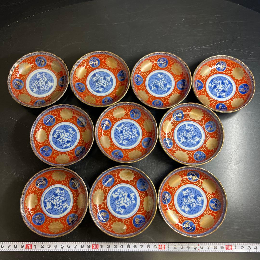 古伊万里　上手赤絵小皿20枚　木箱付　約10.5㎝　東Y8-0116☆2Fトトサ