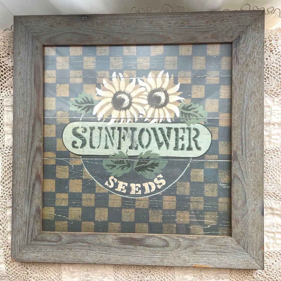 古いフランスの額 木製フレーム ひまわり