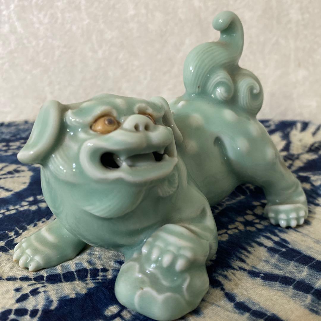 真葛香山　青磁獅子置物