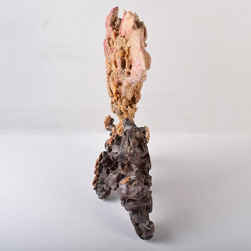 中国　玉石昌化鶏血石　魚蟹海老花刻　置物　床飾　約6㎏　F　R7946B