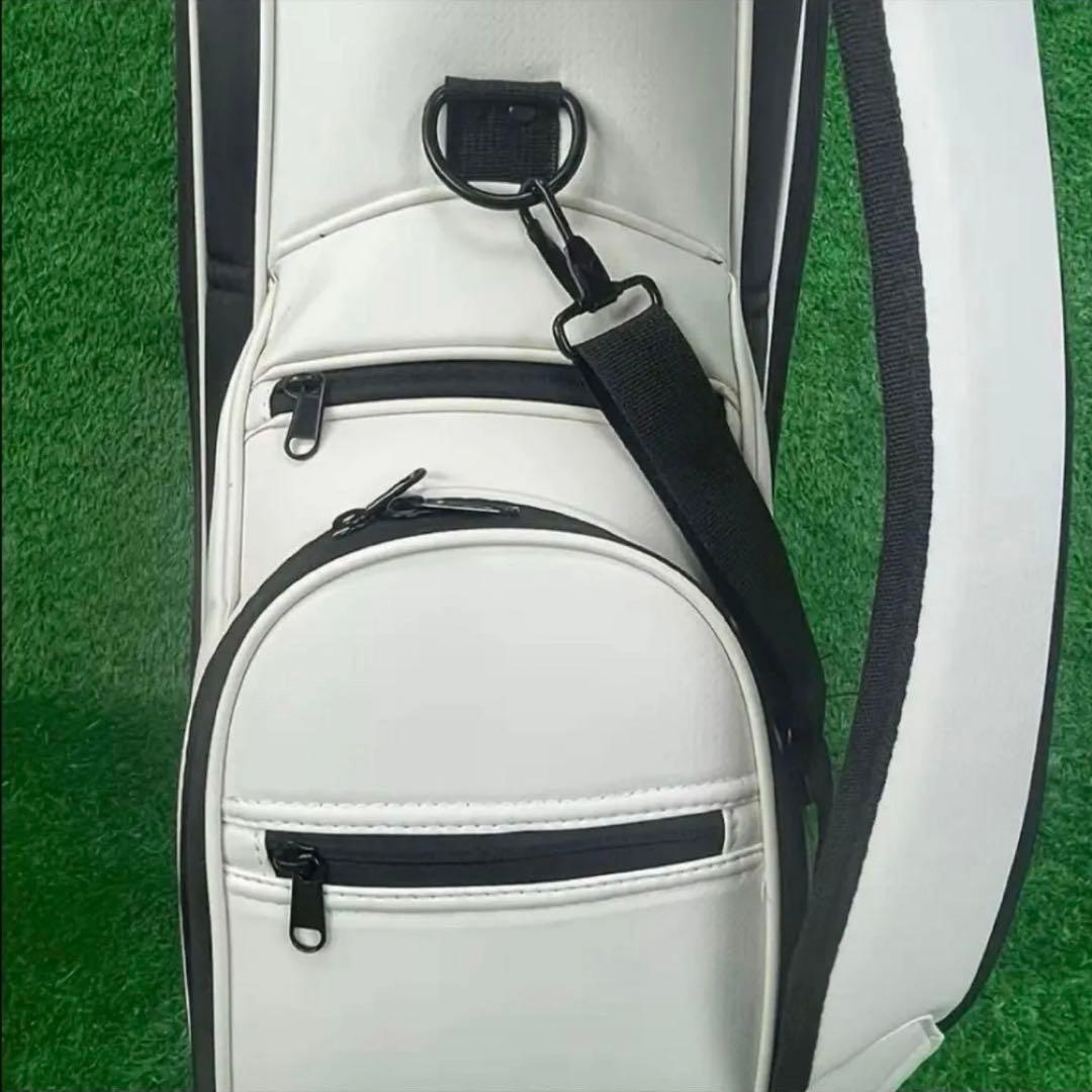 【新品/送料無料】軽量 ゴルフ キャディバッグ ホワイト/ブラック 便利&お洒落