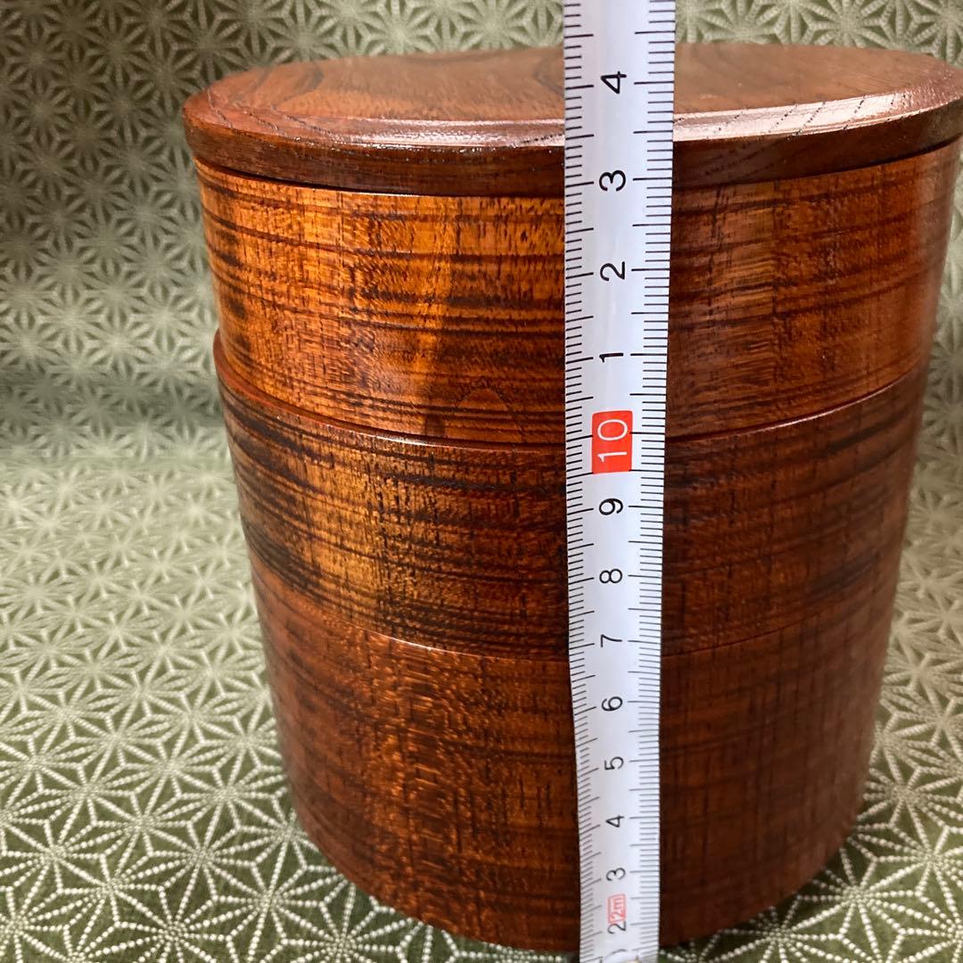 漆器　欅　三段重　弁当箱　くり抜き　朱塗り