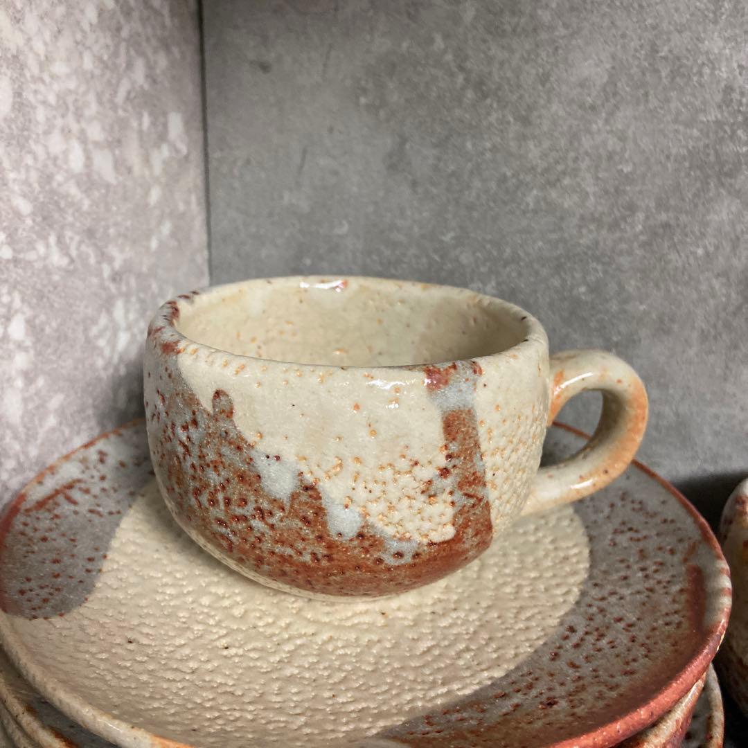 志野焼　北山窯　カップ&ソーサー　5客セット　コーヒーカップ