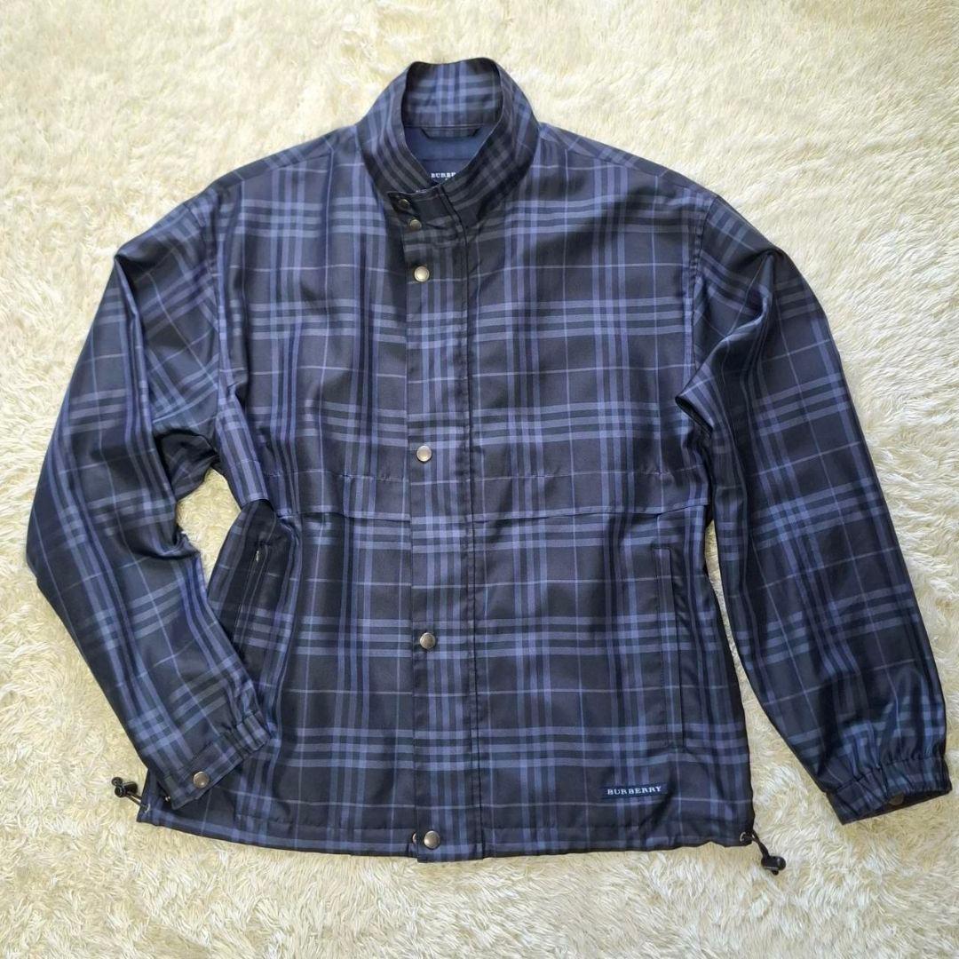 美品 希少Lサイズ バーバリーゴルフ ナイロン ジャケット ノバチェック 青系