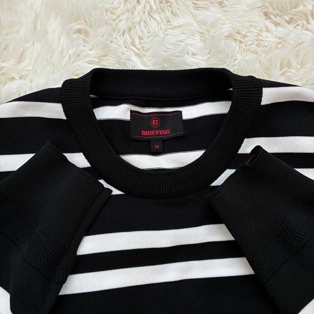 ブリーフィング クルーネックライトニット 袖ロゴ ボーダー ブラック×ホワイト