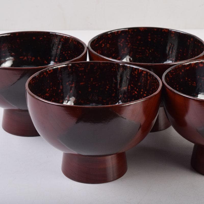 和食器　関谷二男作　漆塗　高台汁椀　五客　共箱　C　8494