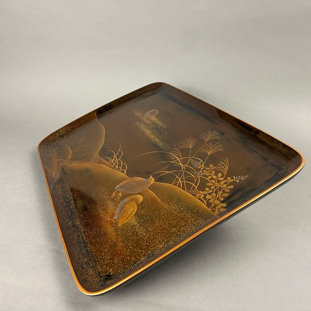 金蒔絵盆 金箔装飾　日本工藝　茶道具，古美術　骨董　漆器