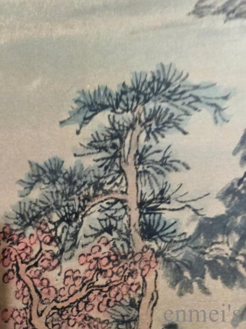 中国古美術【王時敏款 山水図 手描】古書画 正統派 三尺水墨画 掛軸 文房置物