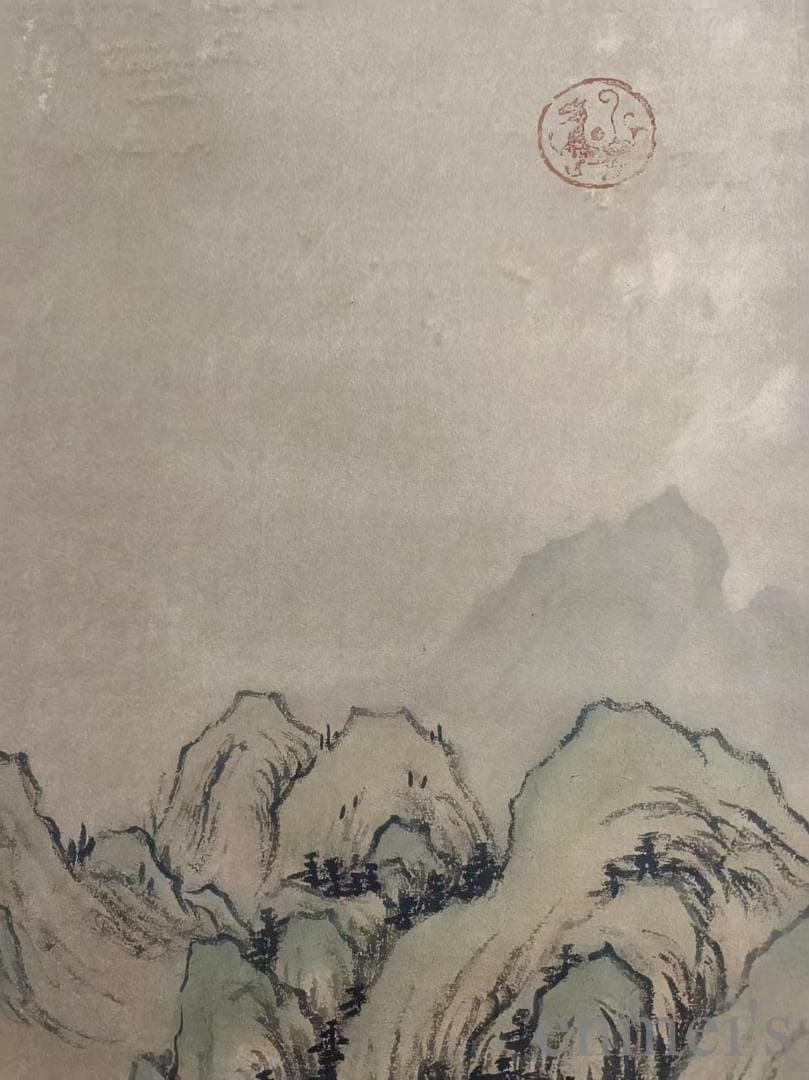 中国古美術【王時敏款 山水図 手描】古書画 正統派 三尺水墨画 掛軸 文房置物