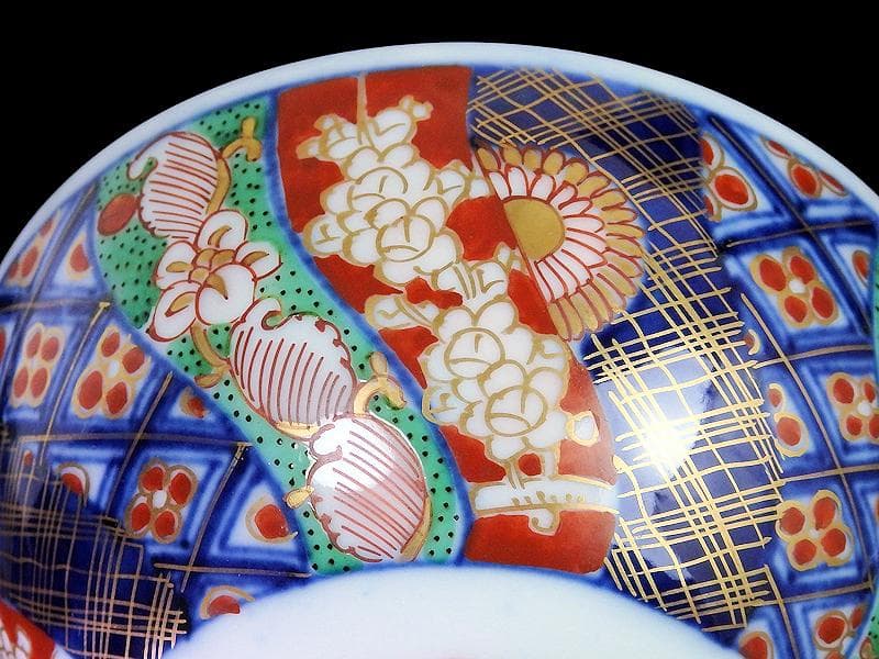 大聖寺伊万里　金襴手　捻り紋に寿の図　蓋茶碗　N158AS-DCd