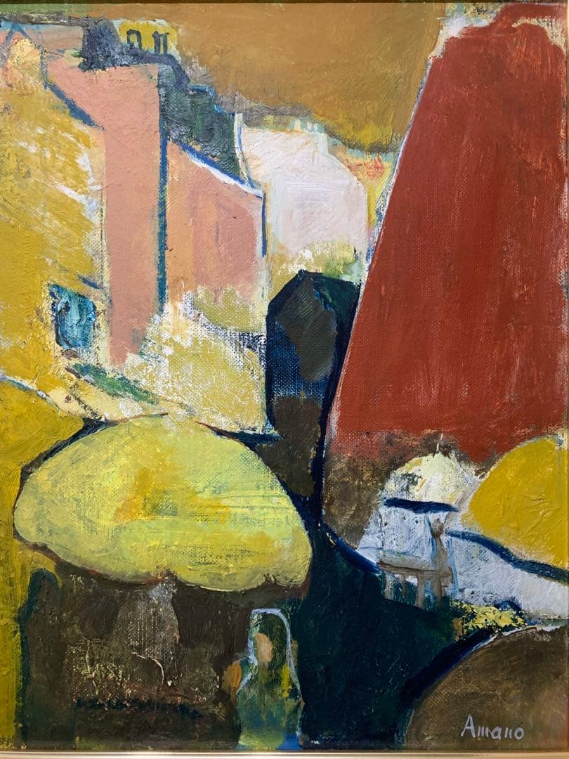 絵画　油彩肉筆画　真作　天野『ムフタールの朝市』1966年作　F6