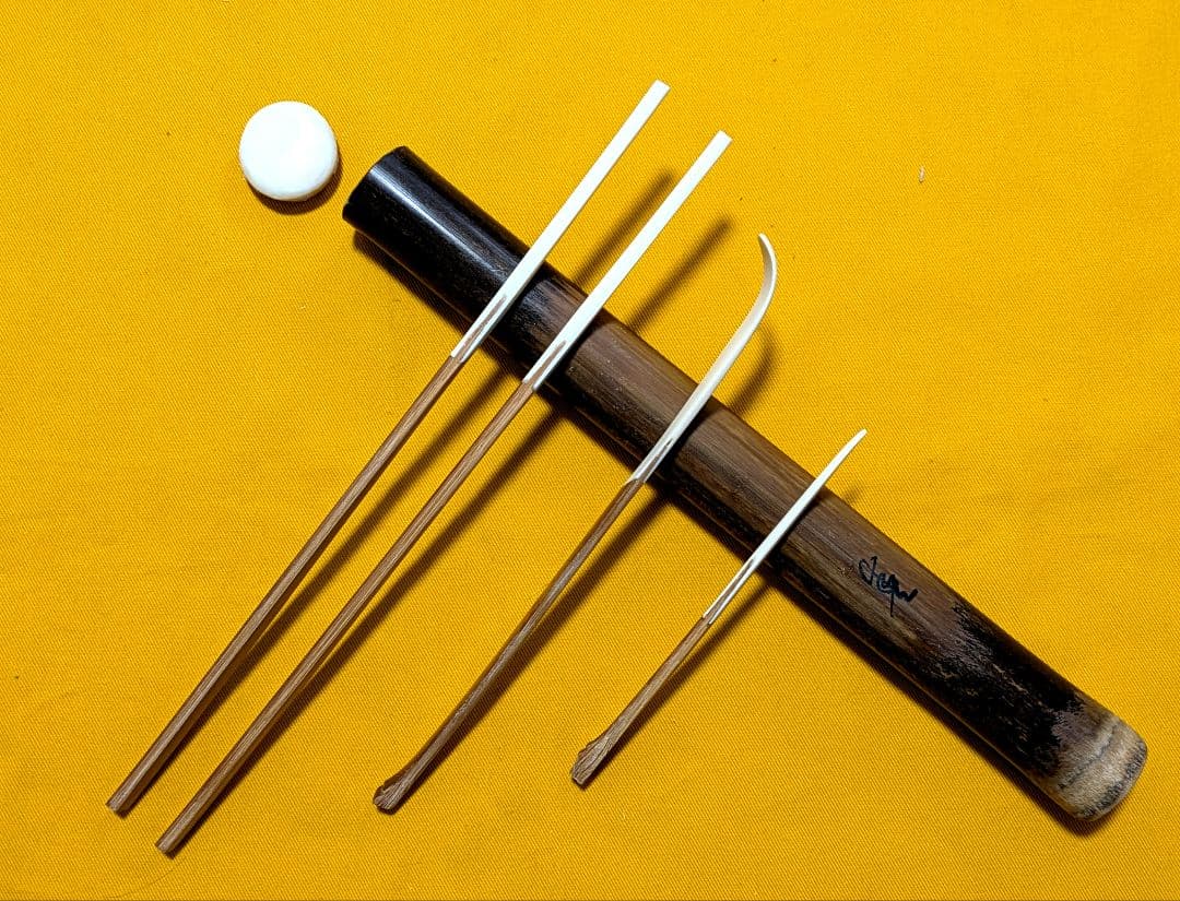 【閉店売り尽し】本煤竹挟継茶杓・菓子箸・菓子切3点セット