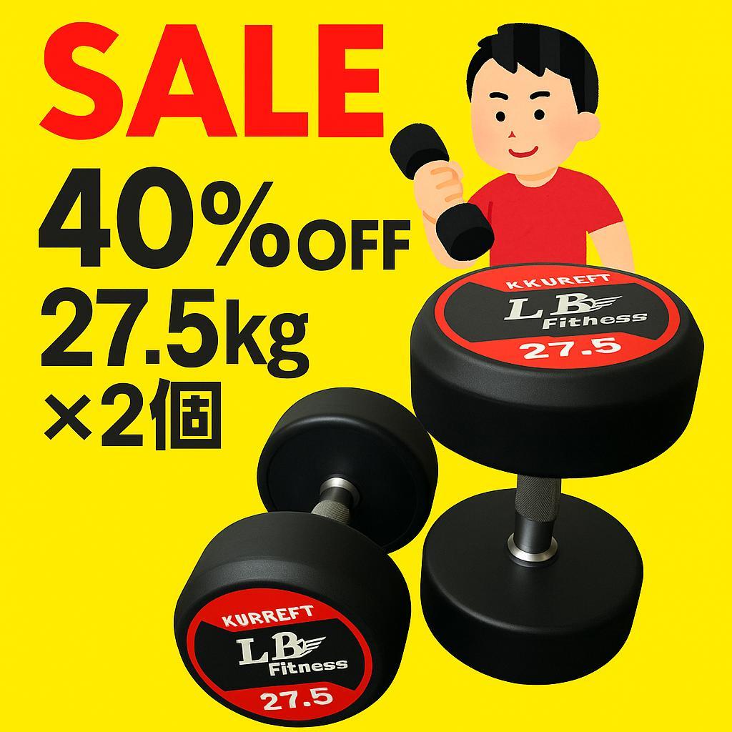 【在庫処分特価】LBGYMオリジナル ラバーダンベル 27.5kg × 2個