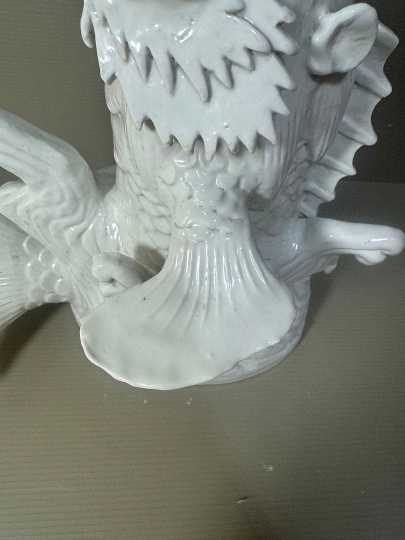 2330 激レア　龍首魚尾　平戸白磁龍置物　時代物