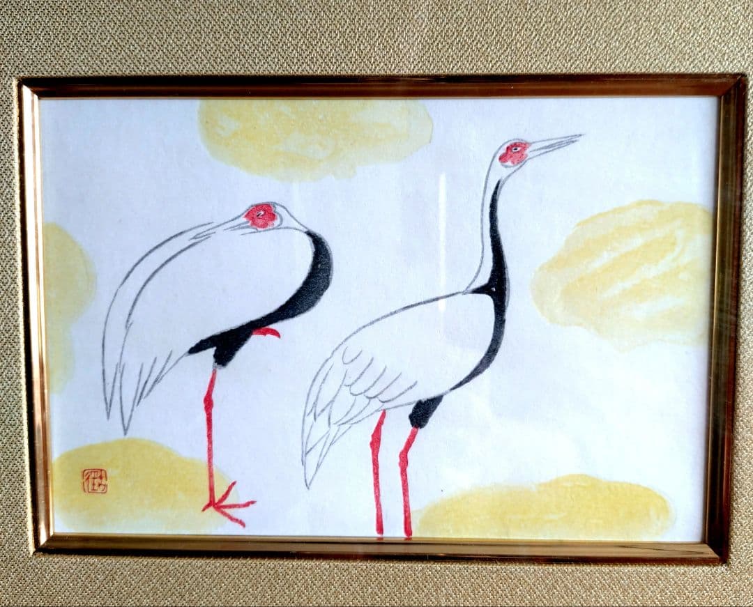 双鶴 版画 小林古径作 金色フレーム【 限定品】143/400 彫摺松永安生