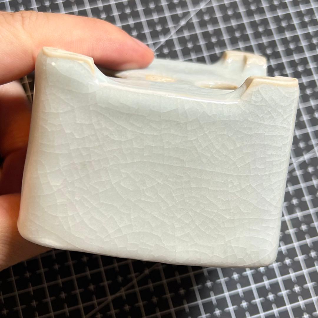 740.町直 五彩蛙切立長方 盆栽鉢 植木鉢 7.5*6.9*5.2cm