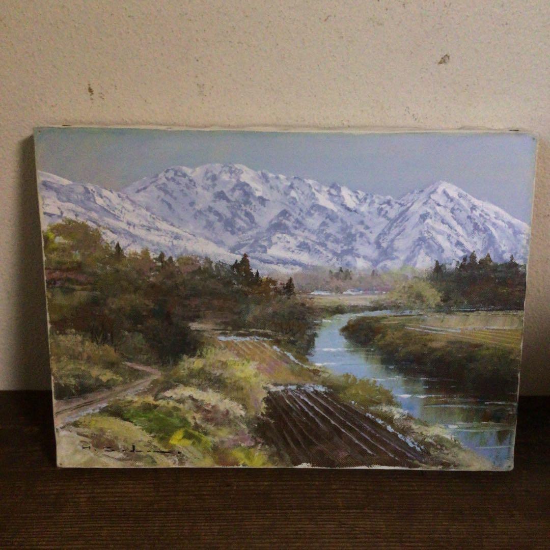 No4035額装　佐田光「南駒ヶ岳」　油彩画　F4号　直筆サイン　美術　送料無料