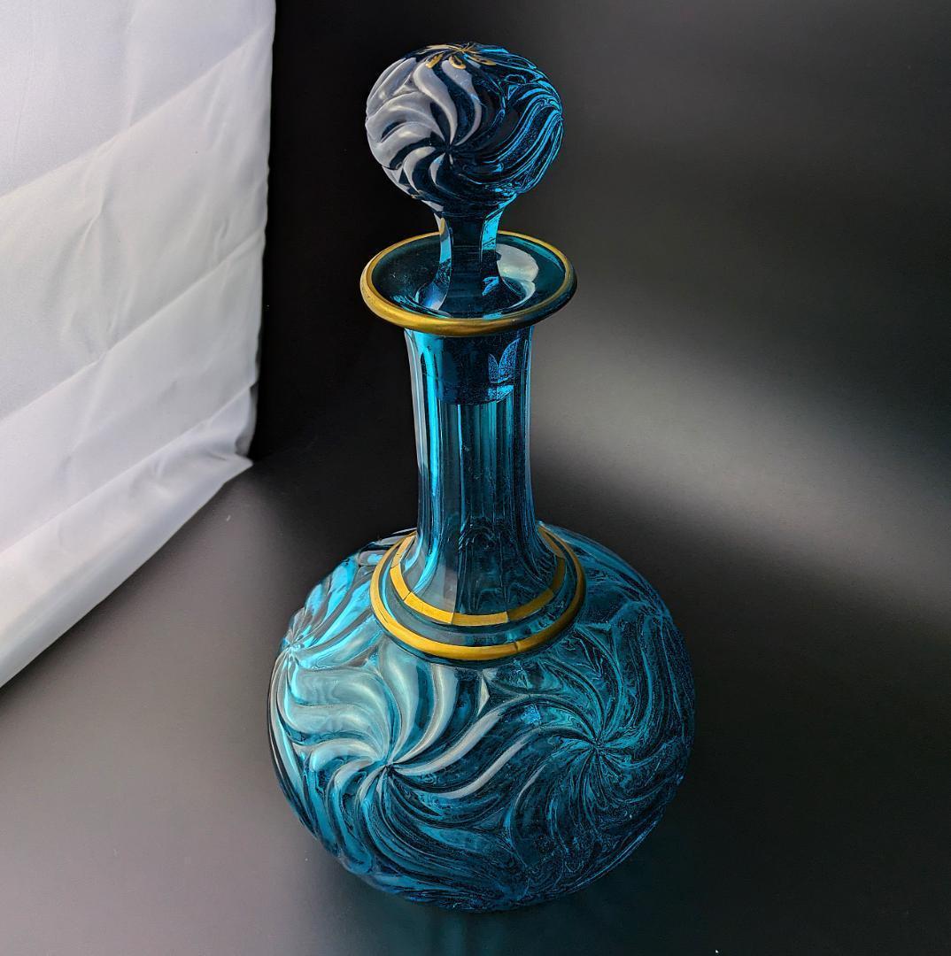 心奪われる鮮烈さ★オールドバカラ ロザース 26㎝カラフェ 金彩 ブルー