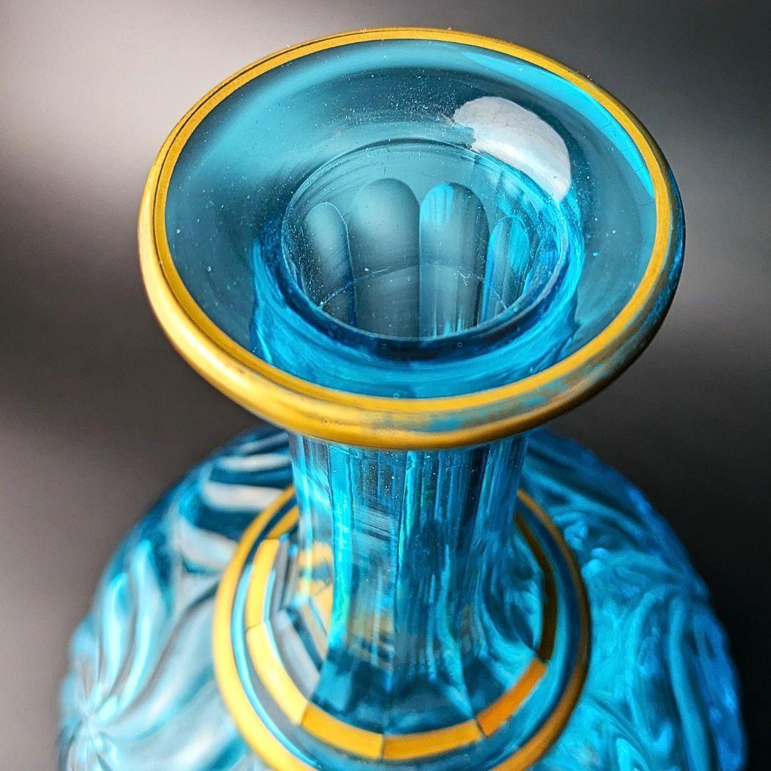 心奪われる鮮烈さ★オールドバカラ ロザース 26㎝カラフェ 金彩 ブルー