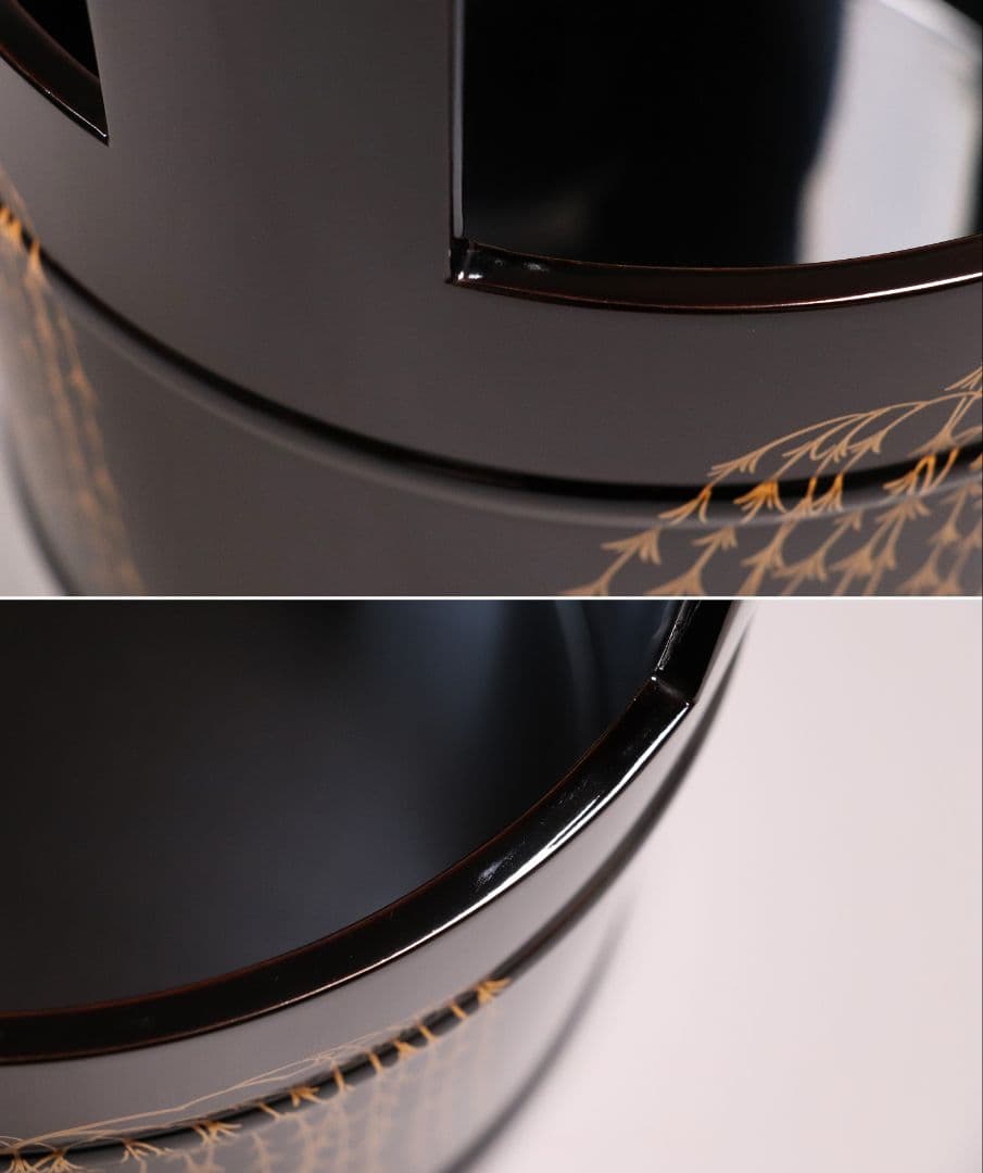 茶道具 輪島塗 若島孝雄 柳 金蒔絵 手桶 水指 共箱 黒塗 木製【MA187】