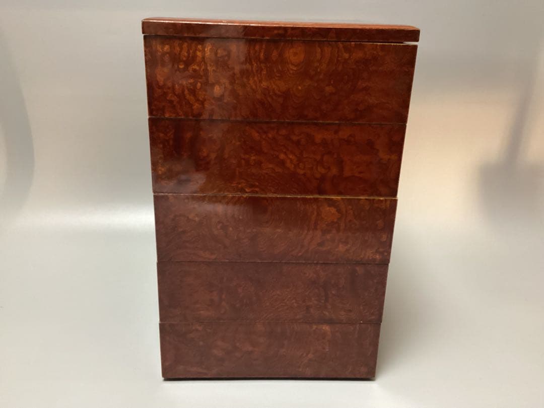 3 けやき　欅　八寸　五段重　重箱　(検) 玉杢　孔雀杢