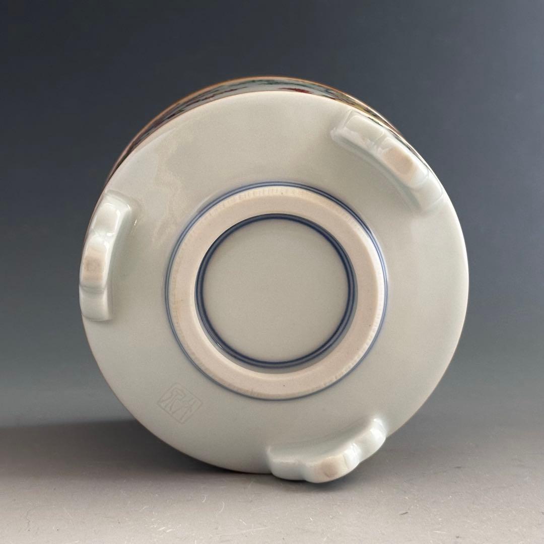 工芸品　赤絵　四君子図　香炉　五代　三浦竹泉　二重箱　信幸造純銀火舎　付　京焼