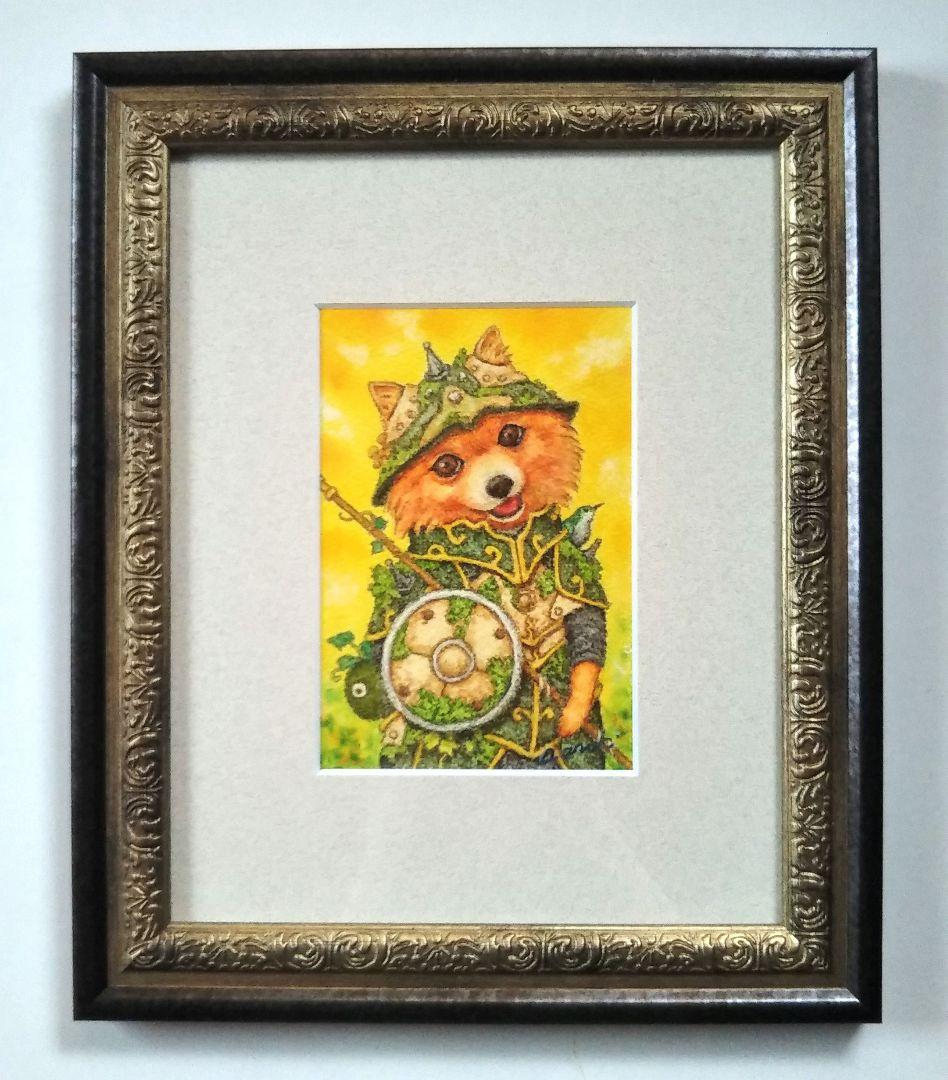 【原画】『苔むした鎧 〜戦士ポルメク〜』（ポメラニアン　犬　絵画　パステル画）