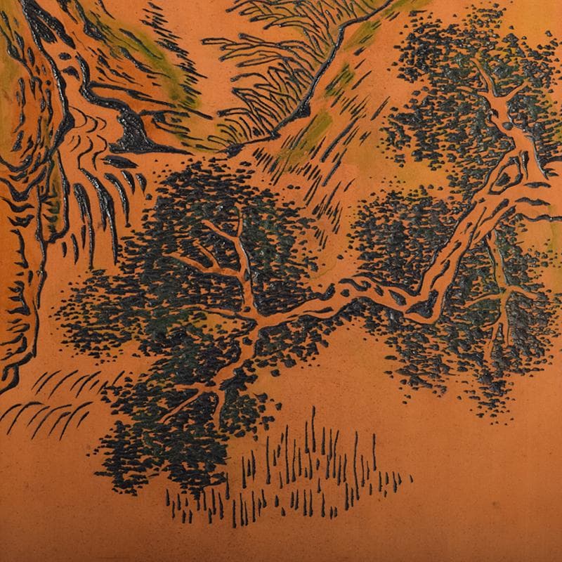 中国　彩色木彫　漢詩鹿虎獅子馬刻　屏風　衝立　D　R8122