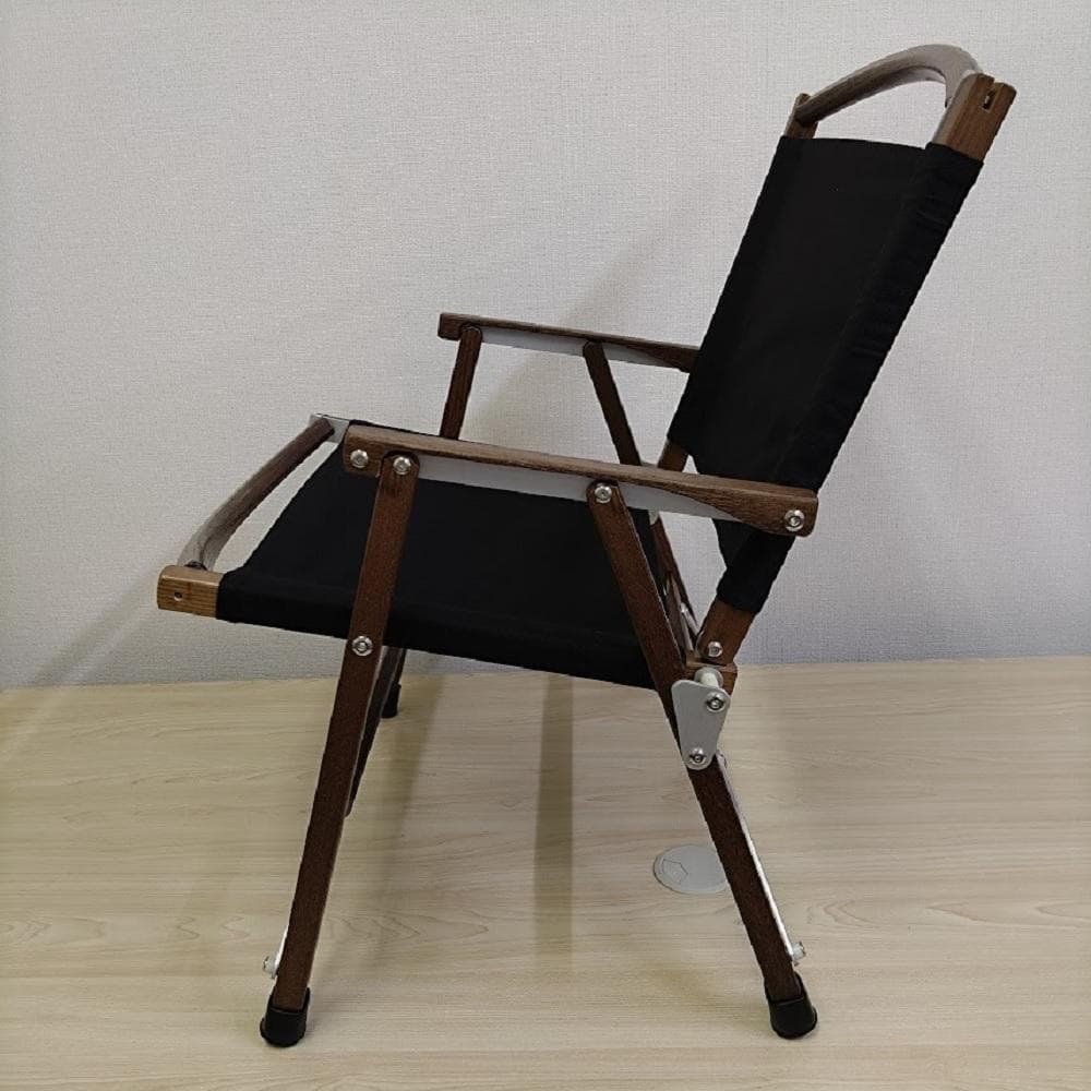 【未使用】アウトドアチェア ローチェア ウッドフレーム 黒 オーク材 2脚セット
