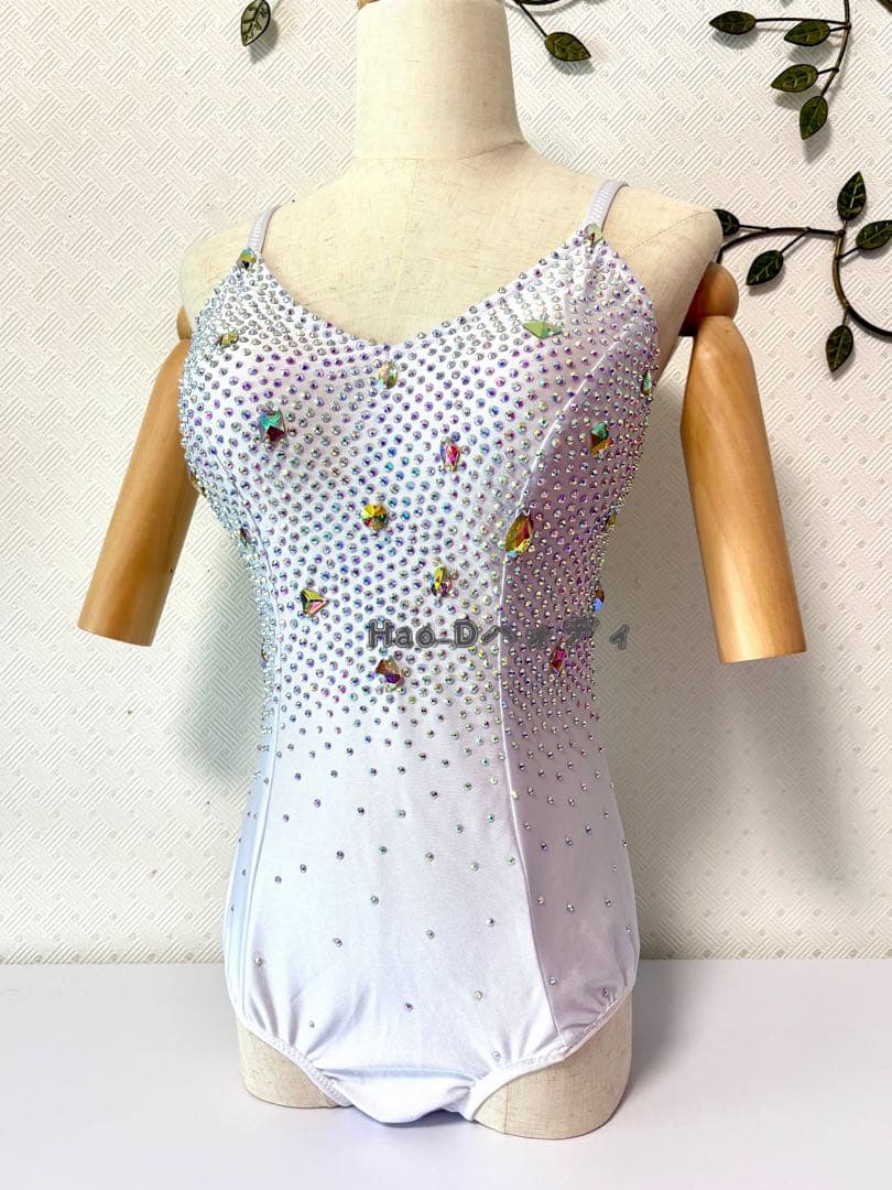 新品★ストーン付き★白&オーロラ★レオタード★胸パットあり★社交ダンス★ショー