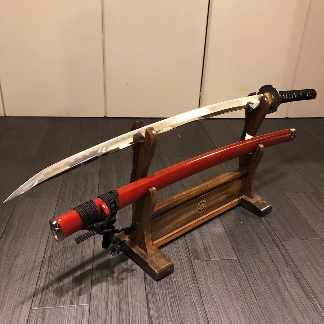 高級模造刀　居合刀　優乱刃紋　朱拵え　合金刀身