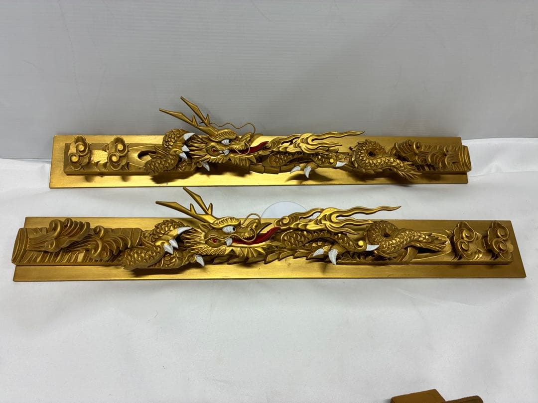✡*️様 木製龍彫 3点まとめて 目描き 金粉仕上げ/竜彫刻 /ドラゴン 欄間