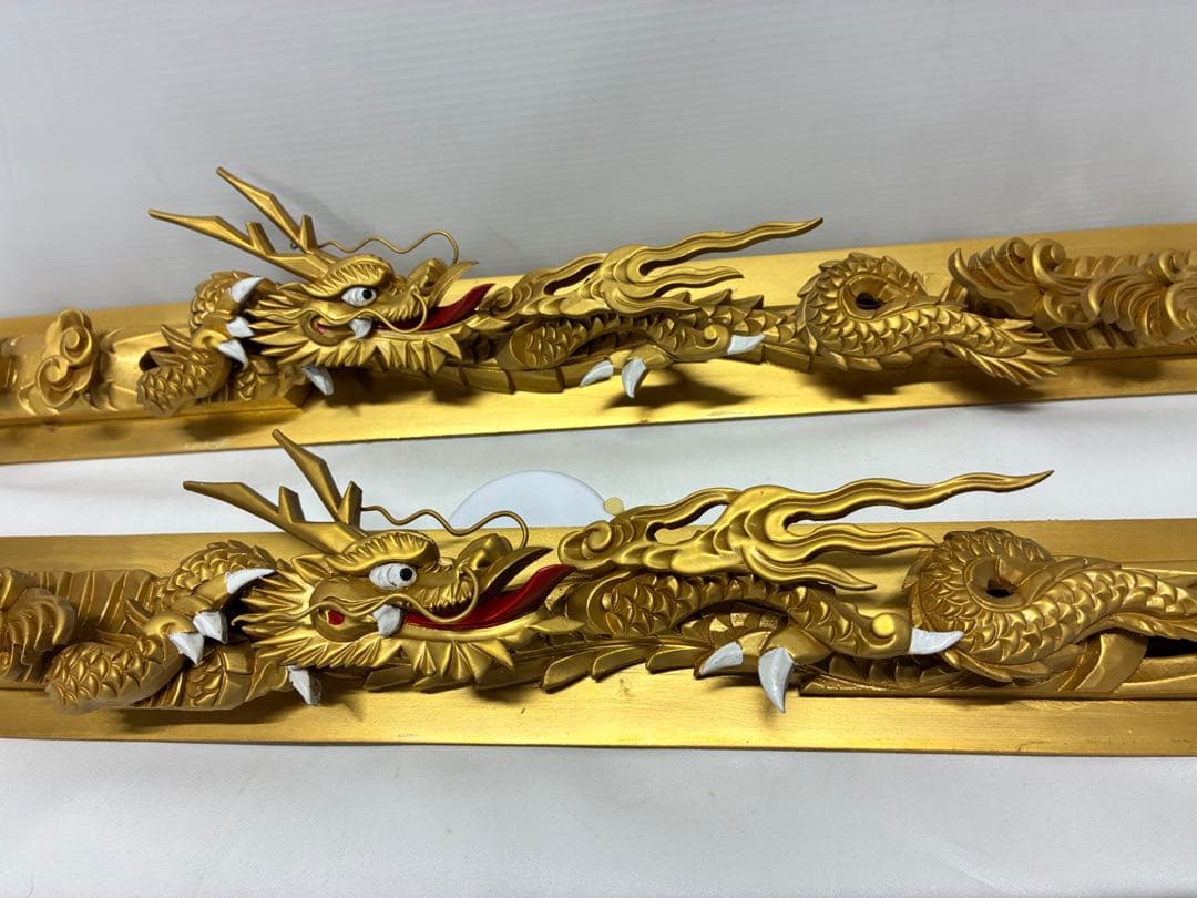✡*️様 木製龍彫 3点まとめて 目描き 金粉仕上げ/竜彫刻 /ドラゴン 欄間