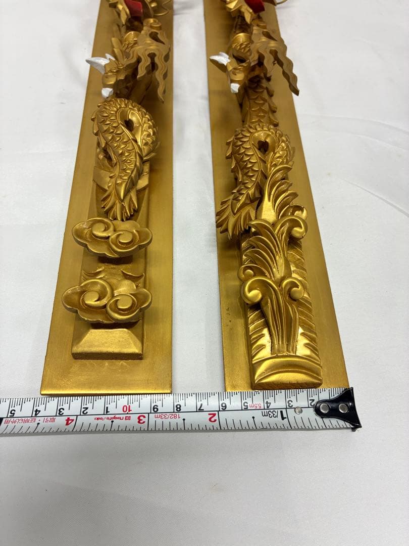 ✡*️様 木製龍彫 3点まとめて 目描き 金粉仕上げ/竜彫刻 /ドラゴン 欄間