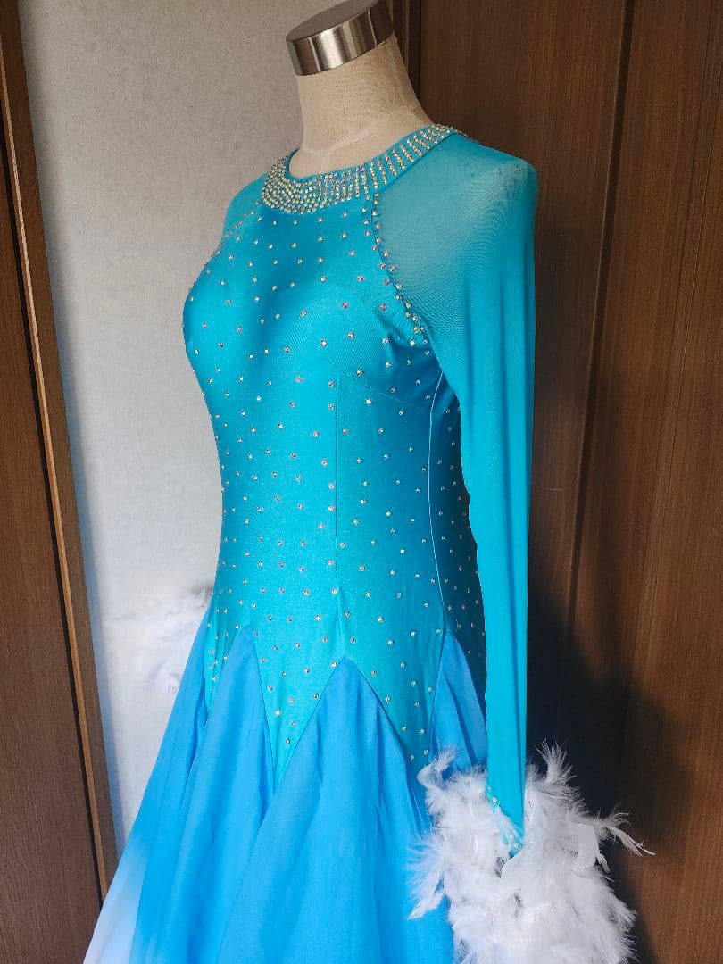 社交ダンス ドレス パーティー 水色 グラデーション スタンダード モダン XL