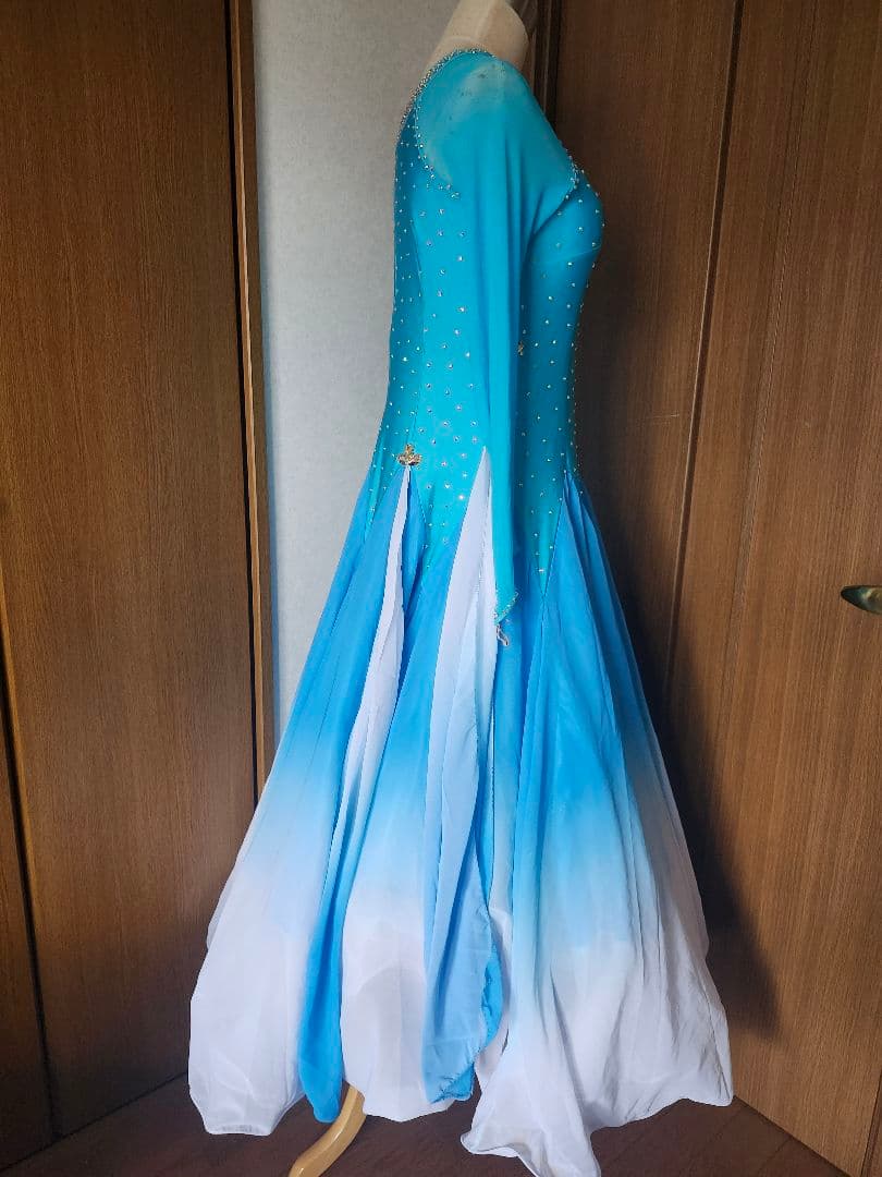 社交ダンス ドレス パーティー 水色 グラデーション スタンダード モダン XL