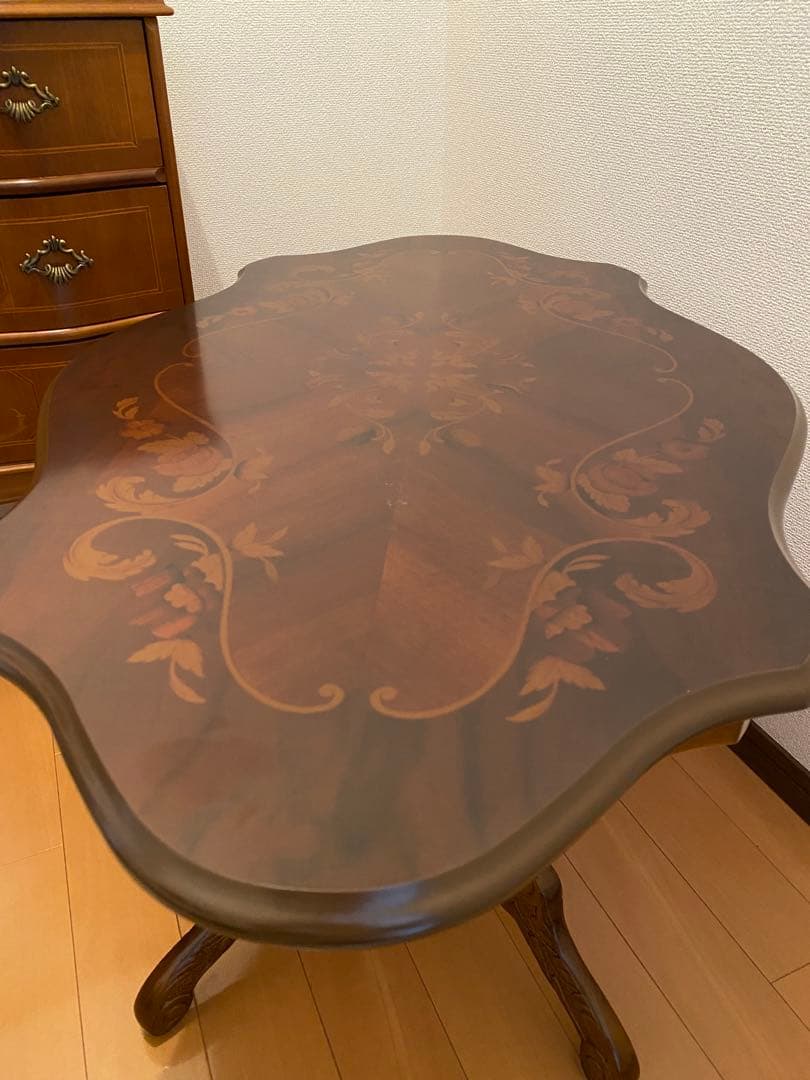 猫脚　象嵌イタリア製　木製テーブル　【注意】地域にては問い合わせ必須