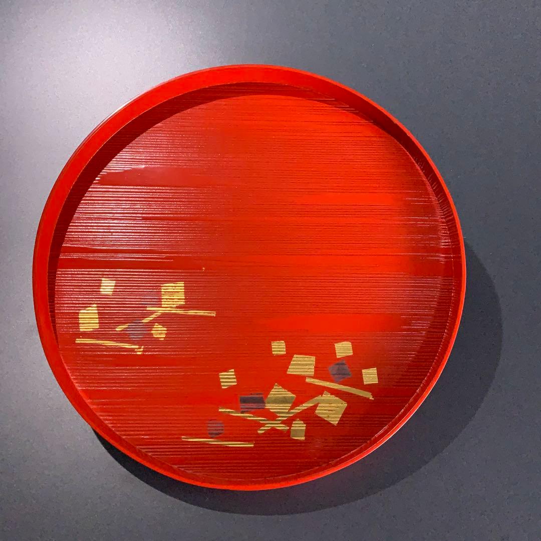 漆塗　丸盆２枚セット　象彦　運び盆　金銀彩　R0726ダ