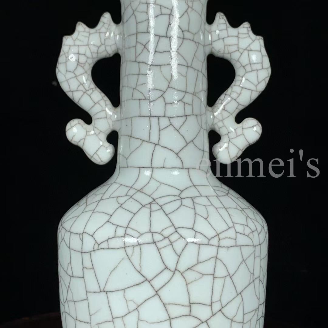 中国古美術・旧蔵品 宋代 官窑 双凤耳瓶・冰裂纹・青灰釉・花瓶・置物・茶道・文房